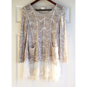 Altar'd State Boho Sheer Crochet Lace Sweater